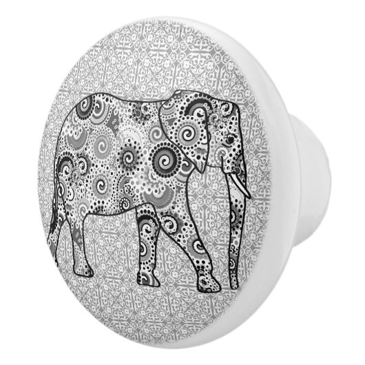 Fractale wervelolifant, grijs, zwart en wit keramische knop (Rechts)