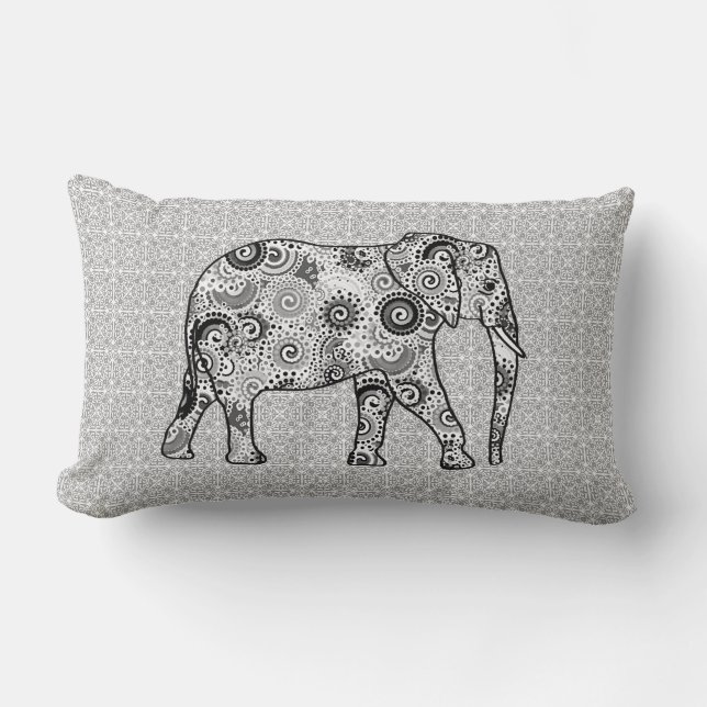 Fractale wervelolifant - grijs, zwart en wit kussen (Voorkant)