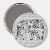 Fractale wervelolifant - grijs, zwart en wit magneet (Voorkant / Achterkant)