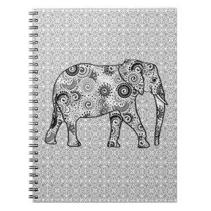 Fractale wervelolifant - grijs, zwart en wit notitieboek