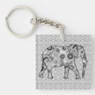 Fractale wervelolifant - grijs, zwart en wit sleutelhanger