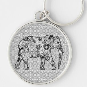 Fractale wervelolifant - grijs, zwart en wit sleutelhanger
