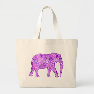 Fractale wervelolifant - paars en orchidee grote tote bag