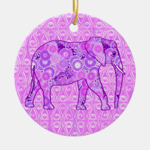 Fractale wervelolifant - paars en orchidee keramisch ornament