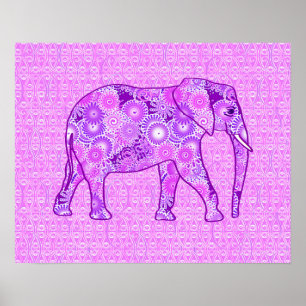 Fractale wervelolifant - paars en orchidee poster