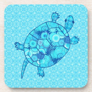 Fractale wervelschildpad - kobalt en turkooisblauw bier onderzetter