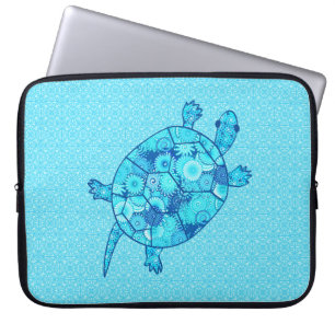 Fractale wervelschildpad - kobalt en turkooisblauw laptop sleeve