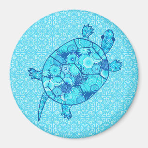 Fractale wervelschildpad - kobalt en turkooisblauw magneet