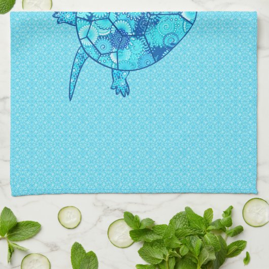 Fractale wervelschildpad - kobalt en turkooisblauw theedoek (Gevouwen)