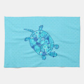 Fractale wervelschildpad - kobalt en turkooisblauw theedoek (Horizontaal)
