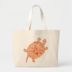 Fractale wervelschildpad - schoppen van mandarijne grote tote bag