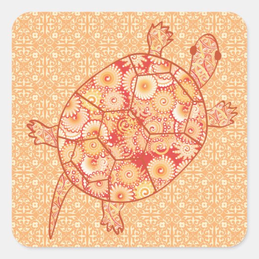 Fractale wervelschildpad - schoppen van mandarijne vierkante sticker (Voorkant)