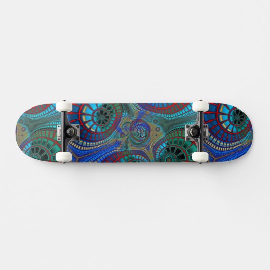 Fractals Mandala Art Blue Red Green Skateboard (Horz)