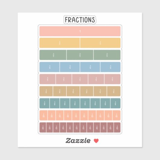 Fraction Bars Rainbow Minimalistische educatieve k Sticker (Vel)