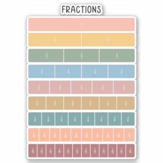Fraction Bars Rainbow Minimalistische educatieve k Sticker (Voorkant)