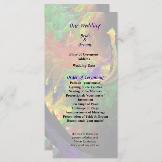 Fractrals - Peacock Wedding Programme Programma (Voorkant / Achterkant)