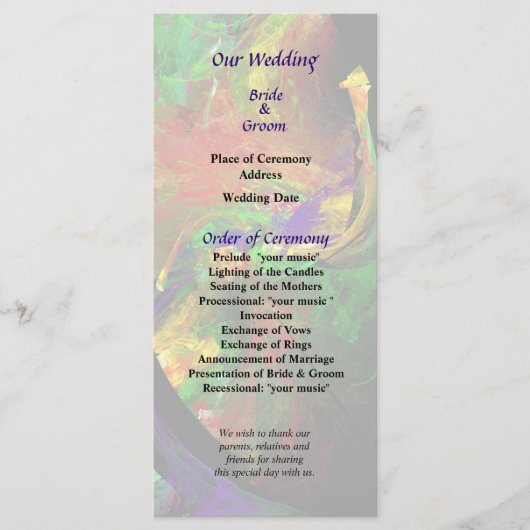 Fractrals - Peacock Wedding Programme Programma (Voorkant)