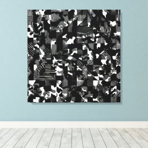 "Fractura" - Zwart Wit Camouflagepatroon  Canvas Afdruk