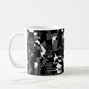 "Fractura" - Zwart Wit Camouflagepatroon  Koffiemok