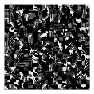 "Fractura" - Zwart Wit Camouflagepatroon Perfect Poster