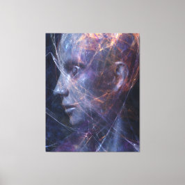 Fractured Face Neon Threads Cosmic Portrait Canvas Afdruk