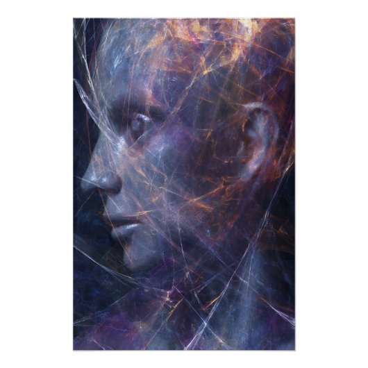 Fractured Face Neon Threads Cosmic Portrait Perfect Poster (Voorkant)