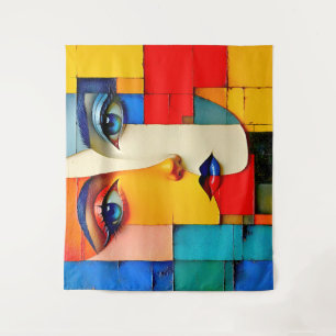"Fractured Realities" – een Abstract portret Wandkleed