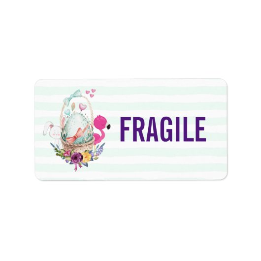 Fragile Eieren in een mandje met Flamingo en Bunny Etiket (Voorkant)