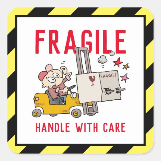 Fragile handgreep met een grappige Cartoon voor he Vierkante Sticker (Voorkant)