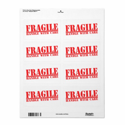 Fragile handgreep met rode tekst voor verzendlabel (Full Sheet)