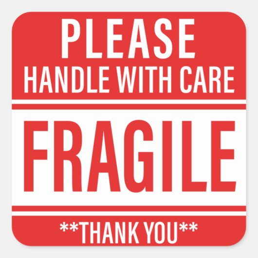 Fragile handgreep met waarschuwing vierkante sticker (Voorkant)