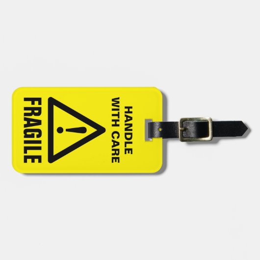 Fragile handgreep met waarschuwingsgele waarschuwi bagagelabel (Voorkant horizontaal)