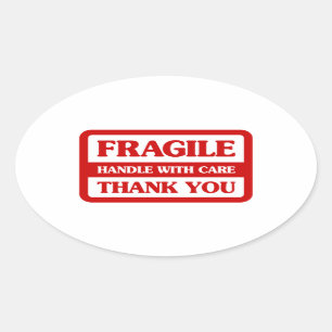 Fragile handgreep met zorg ovale sticker