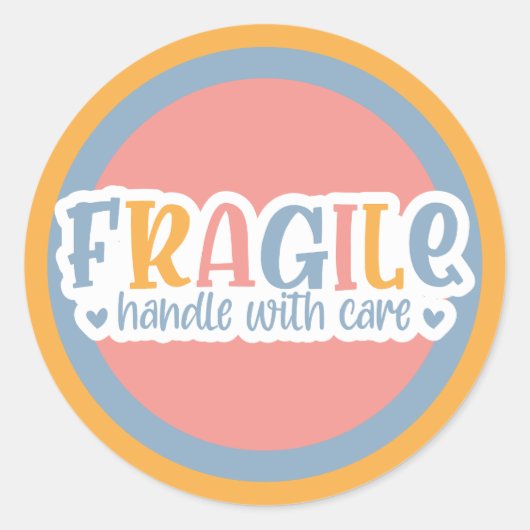 Fragile handgreep met zorg ronde sticker (Voorkant)