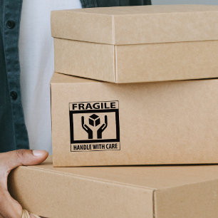 Fragile handgreep met zorg, verpakking 	rubberstempel