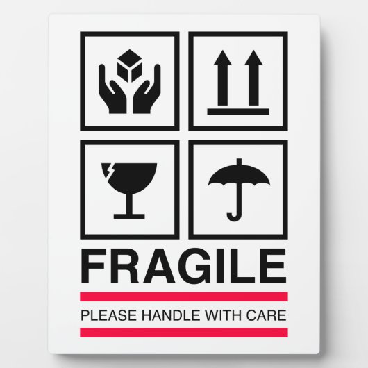 Fragile handvat met ontwerp van grafisch etiket vo fotoplaat (Voorkant)