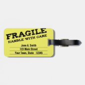 Fragile, handvat met zorg, geel bagagelabel (Achterkant horizontaal)