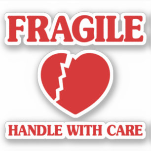 Fragile hartbehandeling met zorg sticker