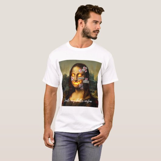 Fragile meme art - Mona Lisa Pumpkin Smile Parodie T-shirt (Voorkant volledig)