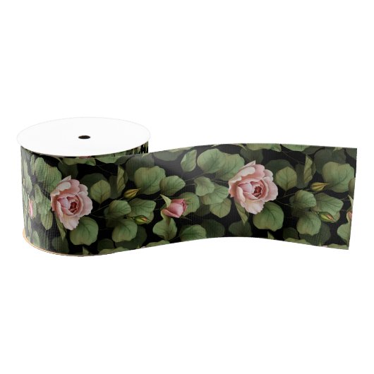 Fragile rozen. Floral patroon op zwart Grosgrain Lint (Spoel)