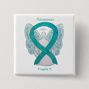 Fragile X Blauwgroen Awareness Angel Ribbon Pin Vierkante Button 5,1 Cm