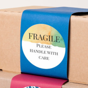 Fragile, zorg dat u voorzichtig omgaat ronde sticker