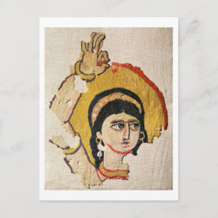 Fragment van een tapijt waarin het hoofd van een d briefkaart