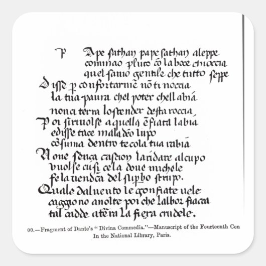 Fragment van het Divina Commedia van Dante Vierkante Sticker (Voorkant)