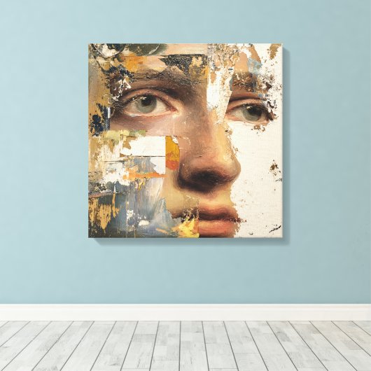 Fragmented Abstract Portrait - Face Textured Canvas Afdruk (Insitu (Houten vloer))