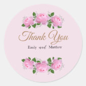Fragrant roze rozen, bruiloft bedankt. ronde sticker (Voorkant)