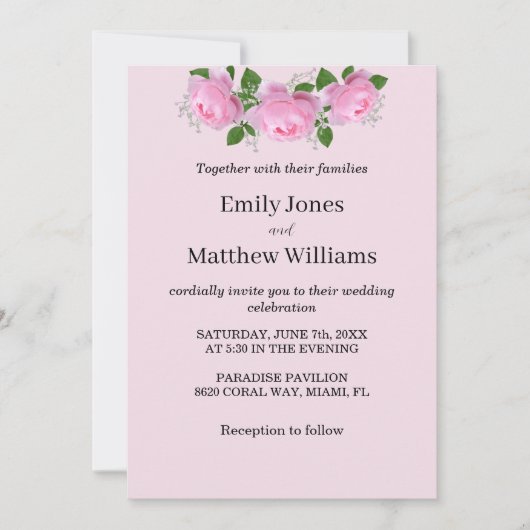 Fragrant roze rozen, bruiloft kaart (Voorkant)