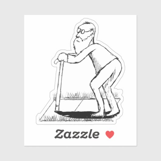 Frail Oud Man op Sidewalk Sketch Sticker (Vel)