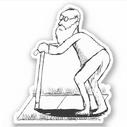 Frail Oud Man op Sidewalk Sketch Sticker (Voorkant)