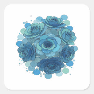 Frais Bleu ROSES ET BULLES Motif Autocollant